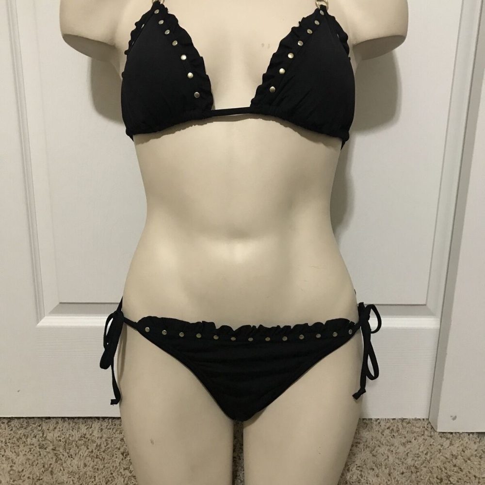 Vix Black Gold Studded Ruffle Trim M/L
